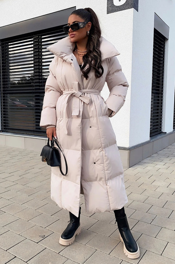 Women's Winter Jacket Long Light Oversized in Beige